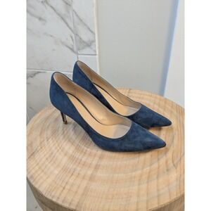 Ann Mashburn Blue Suede Pointed Toe Heels Pumps Classic‎ Women's Shoes Sz 36